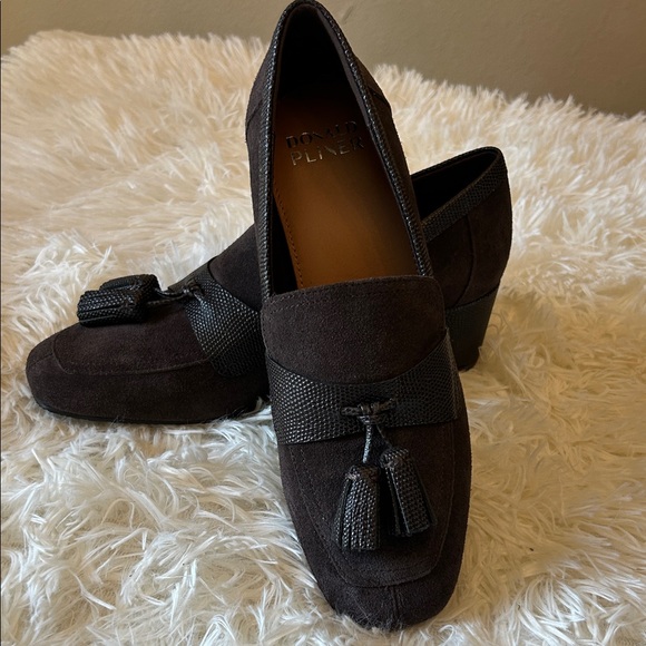 Donald J. Pliner Dark Brown Suede Tassel Loafer with Textured Band - Picture 10 of 14